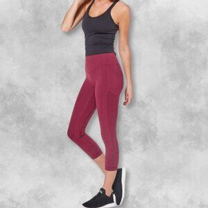 Lululemon High Waisted Crop Yoga Pants Stretchable Side Pockets 23 Ruby Wine W 4
